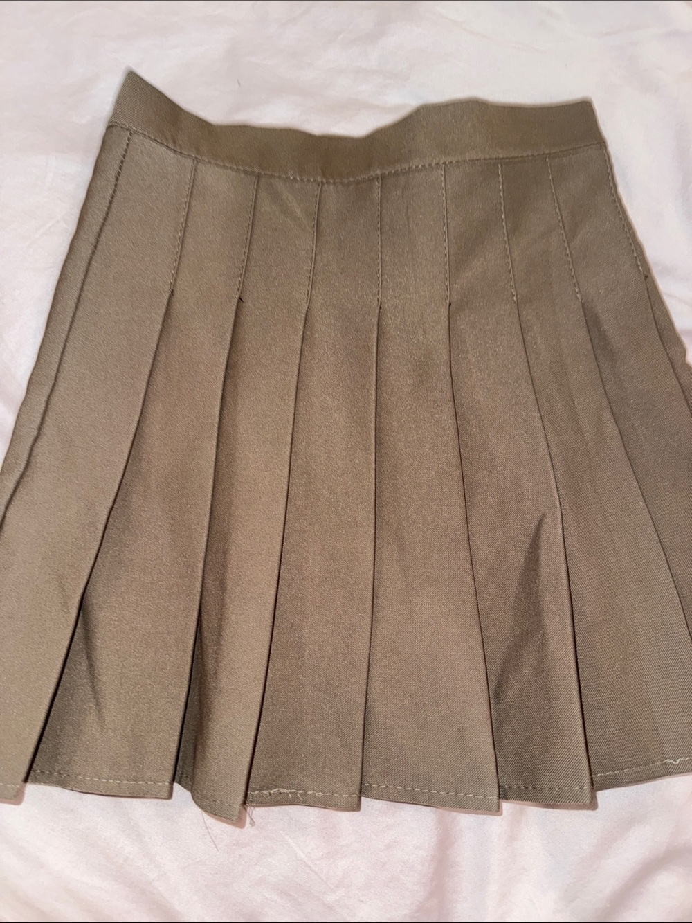 Pleated A-Line Mini Skirt in Khaki/Olive Green - Picture 2 of 2